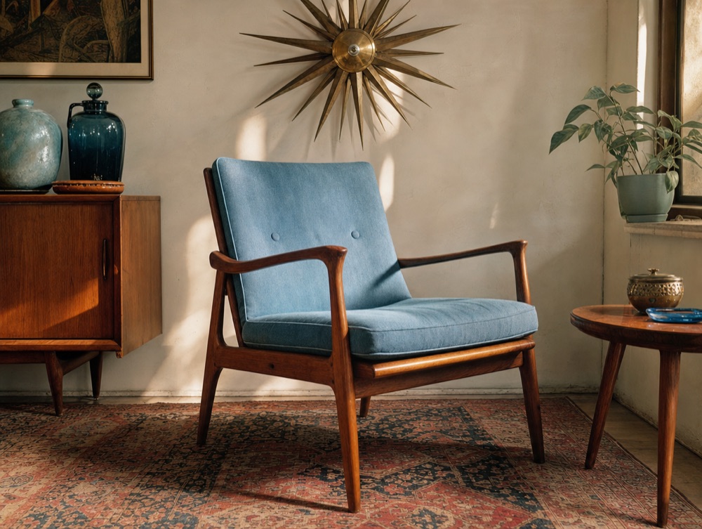 Mid-century modern blue lounge chair