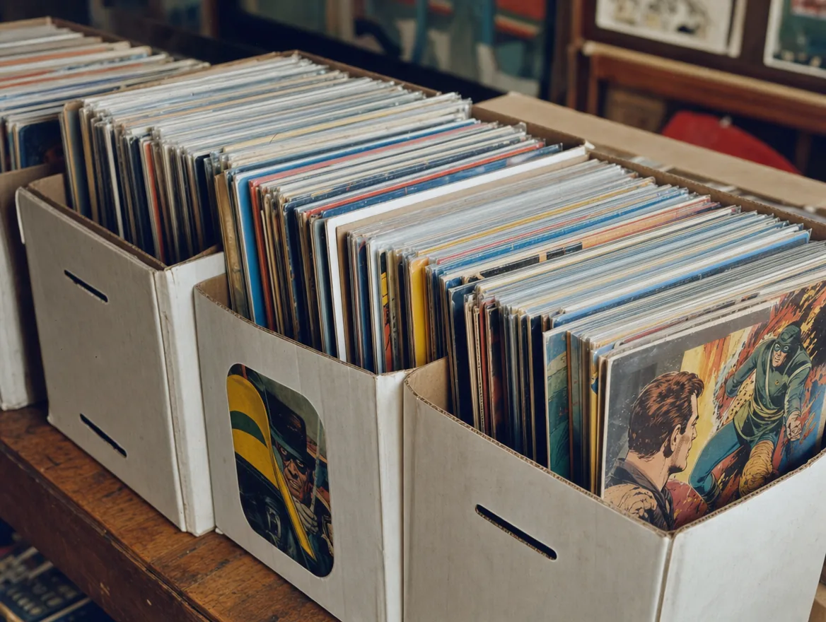 Long boxes of vintage comic books