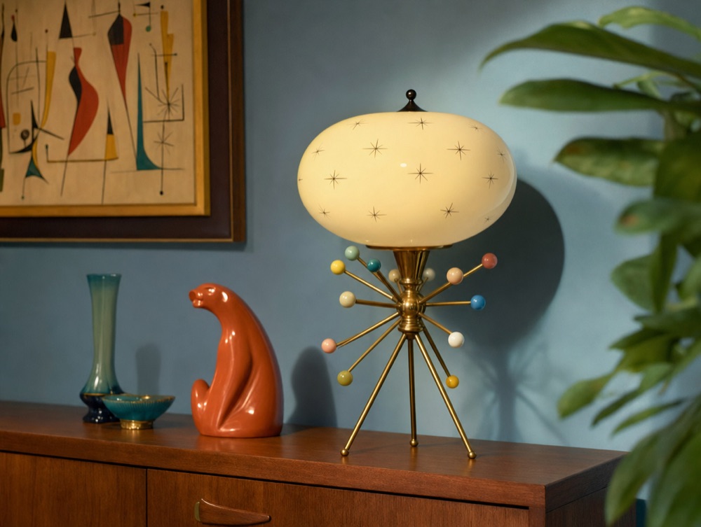Atomic-era sputnik table lamp